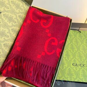 Gucci Vibrant Red and Deep Burgundy Scarf